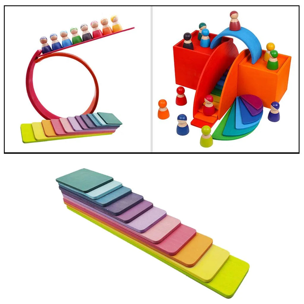 11pcs Wooden Rainbow Stacking Game Building Blocks C588673