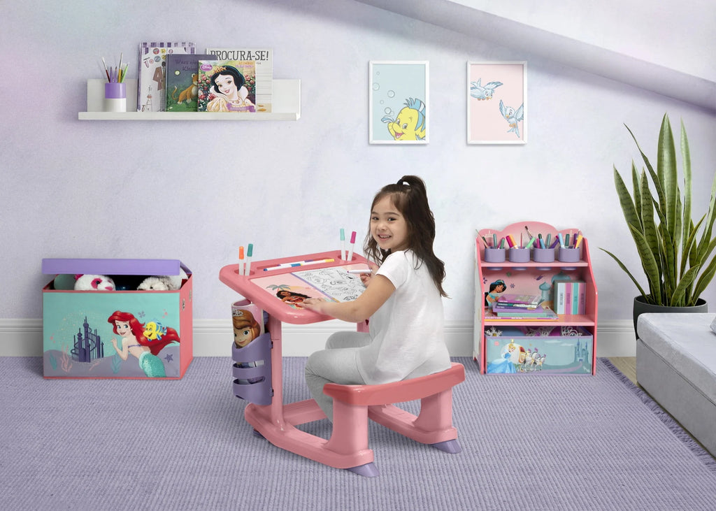 Pink 3-Piece Toddler Art & Play Set with Desk, Storage Station & Toy Box D98906