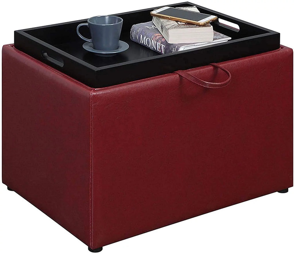 Burgundy Faux Leather Accent Storage Ottoman H34736