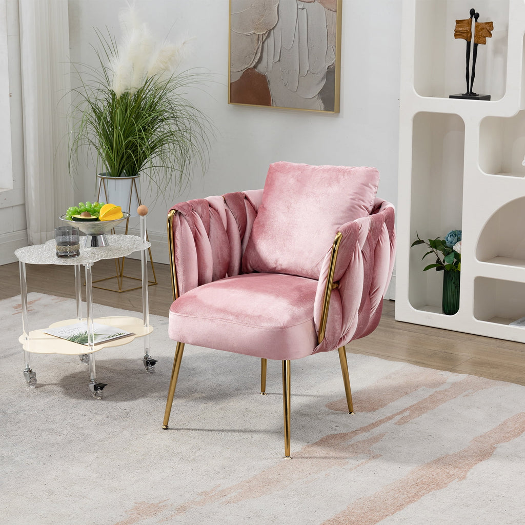 Pink Velvet Upholstered Accent Chair with Gold Metal Leg B342