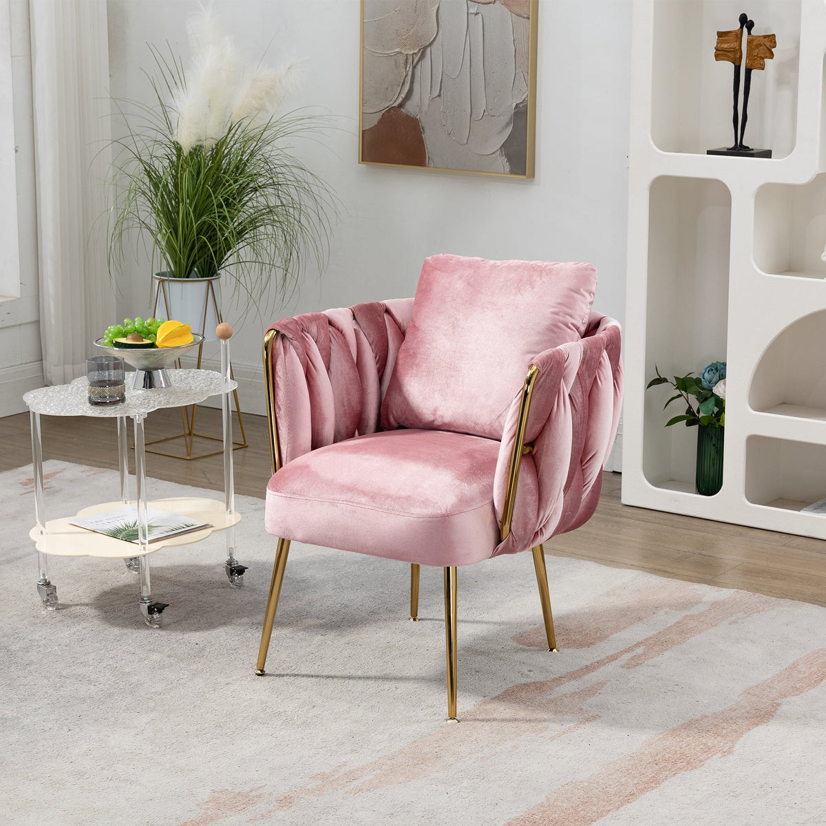 Pink Velvet Upholstered Accent Chair with Gold Metal Leg B342