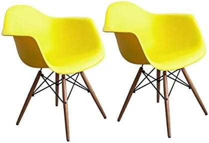 Yellow Set of Two Wooden Legs Chairs S608