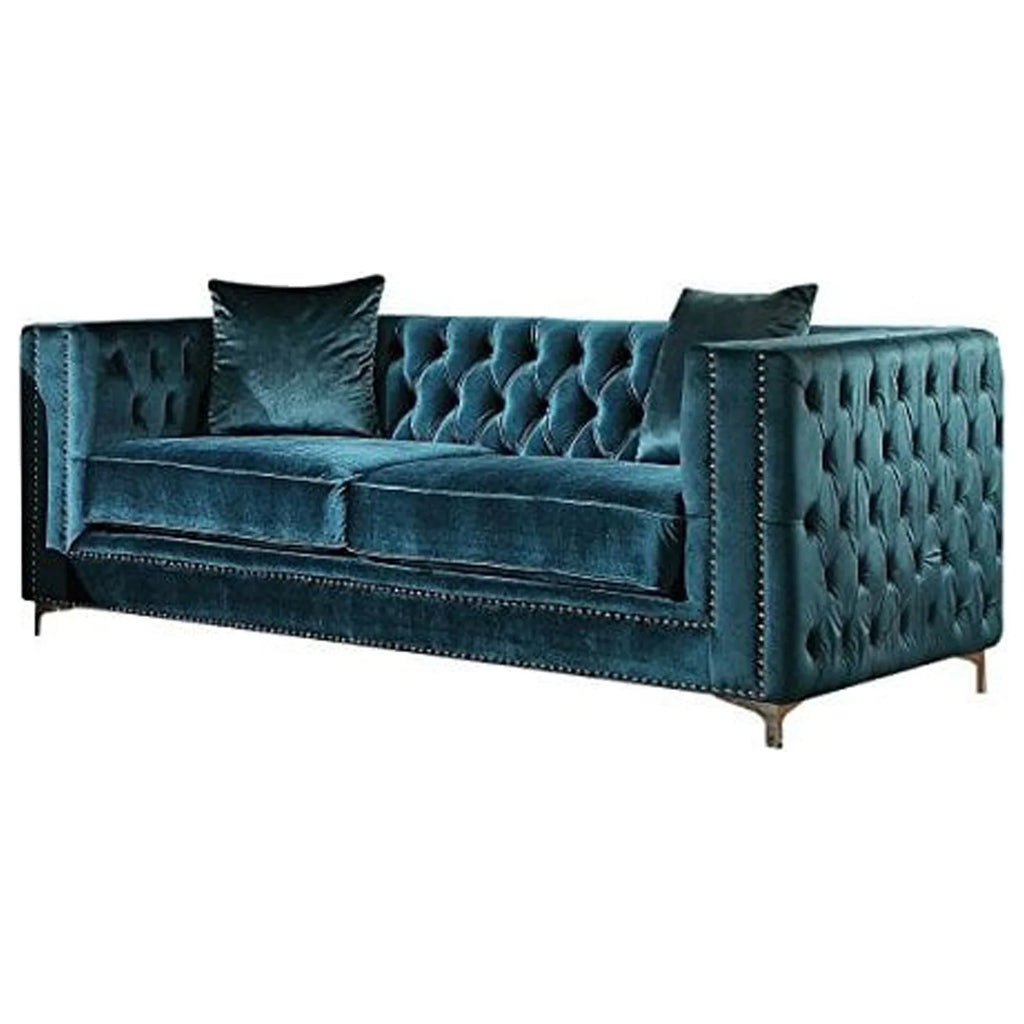 Dark Teal Velvet Tufted Loveseat Y4991