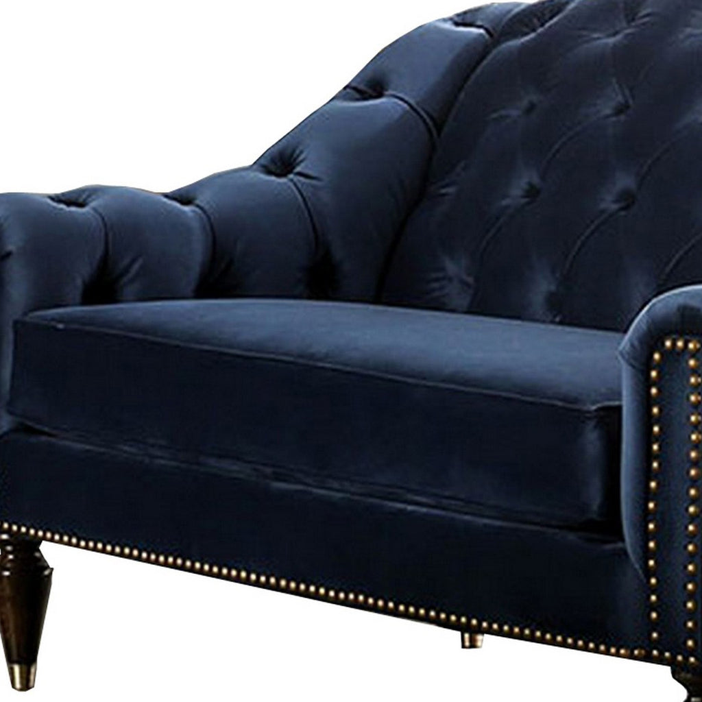 Blue & Gold Tufted Camelback Loveseat T8149