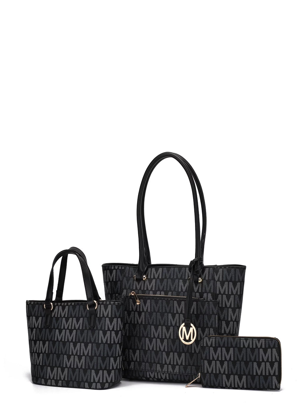Women’s 3-Piece Mini Tote and Wallet Handbag Set, Black T4763