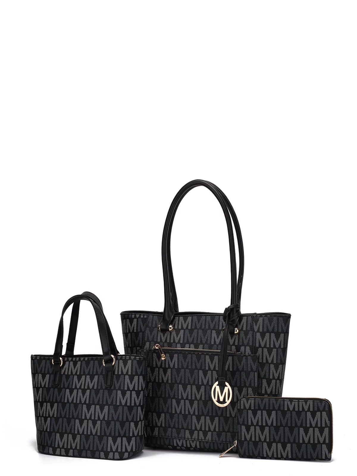 Women’s 3-Piece Mini Tote and Wallet Handbag Set, Black T4763
