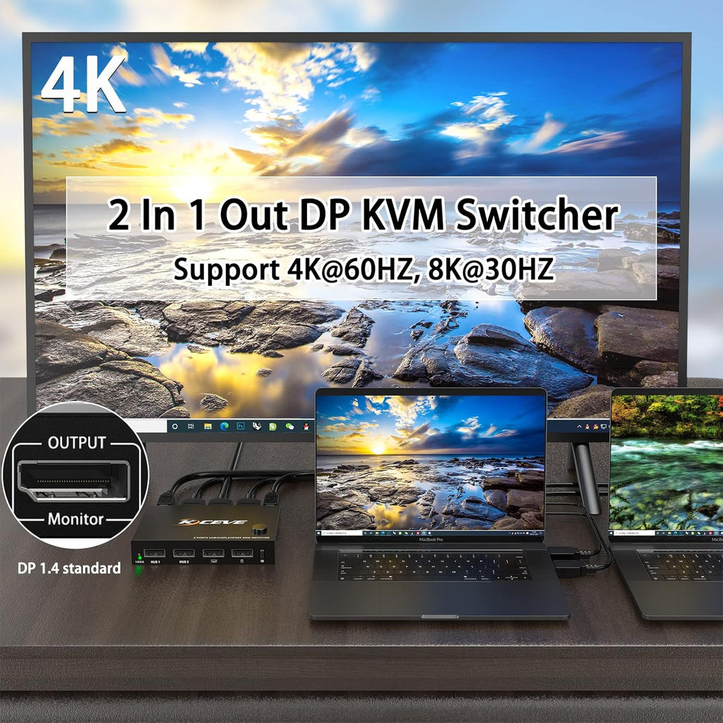 2 Port Displayport KVM Switch 4K@60Hz B604025