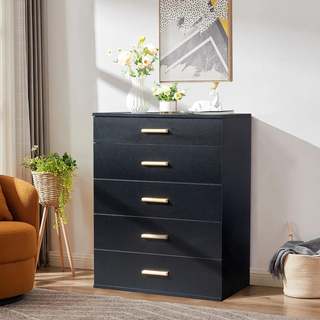 Black 5 Drawer Wood Dresser U2594