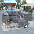 5-piece Outdoor Patio Sofa Set with Storage Bench PE Wicker Glass Table, Gray E925