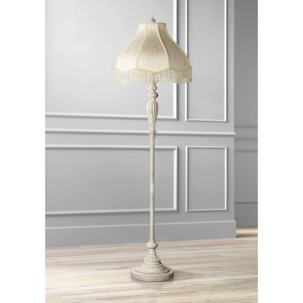 Antique White Cream Scallop Fabric Dome Shade Floor Lamp V8722