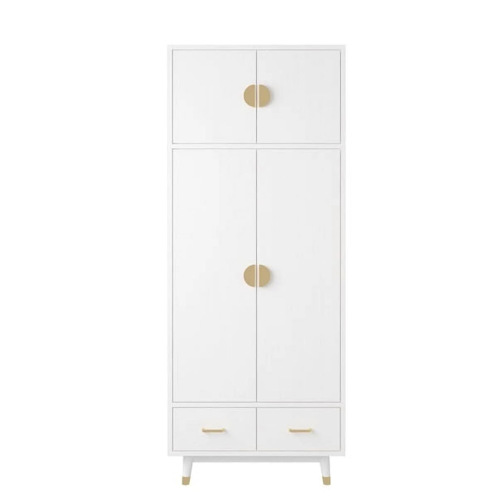 4 Door Wood Wardrobe with Clothing Rod and 2 Drawers, White C98267