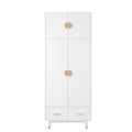 4 Door Wood Wardrobe with Clothing Rod and 2 Drawers, White C98267