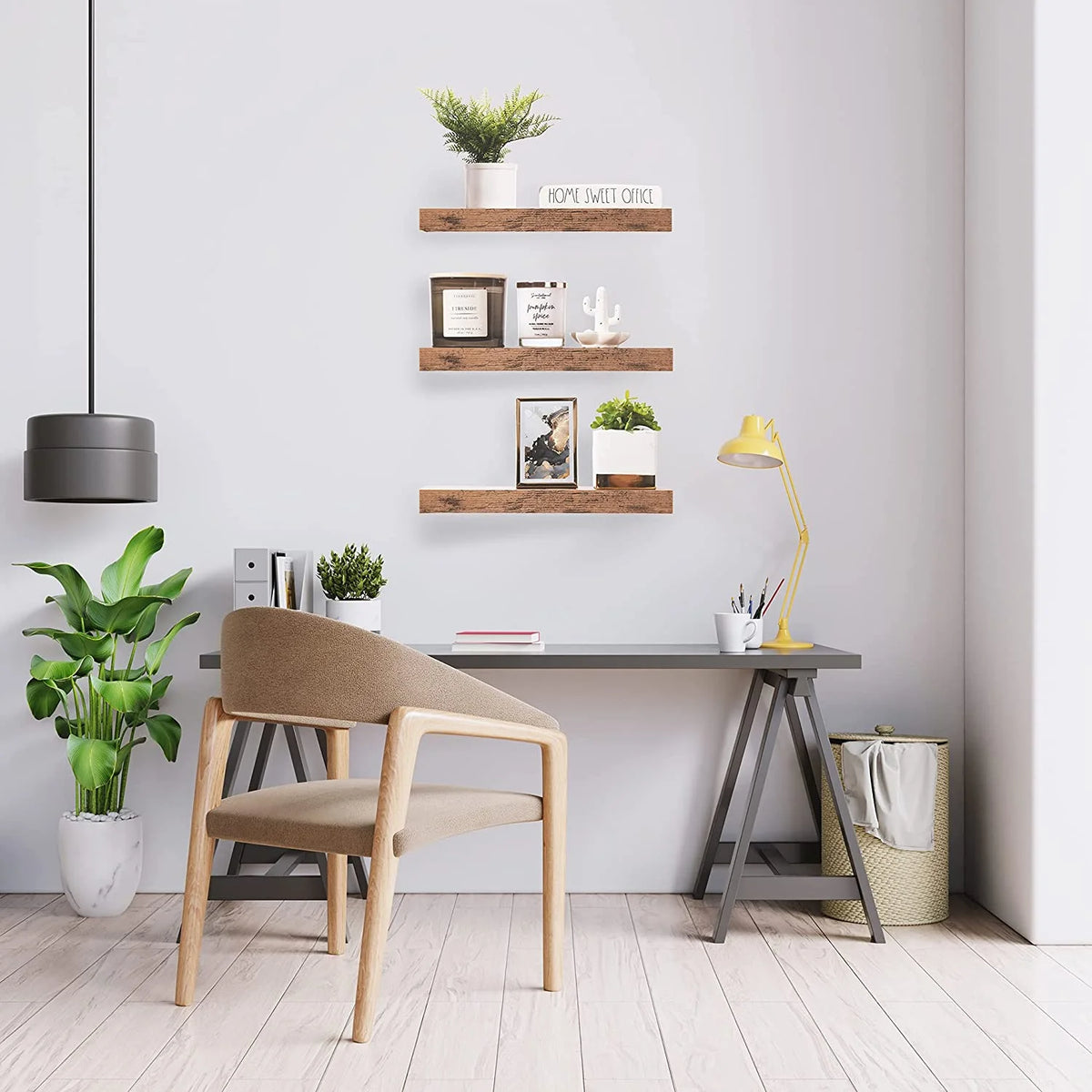 Mahogany Wall Mount Floating Shelf 3 Shelves M2350