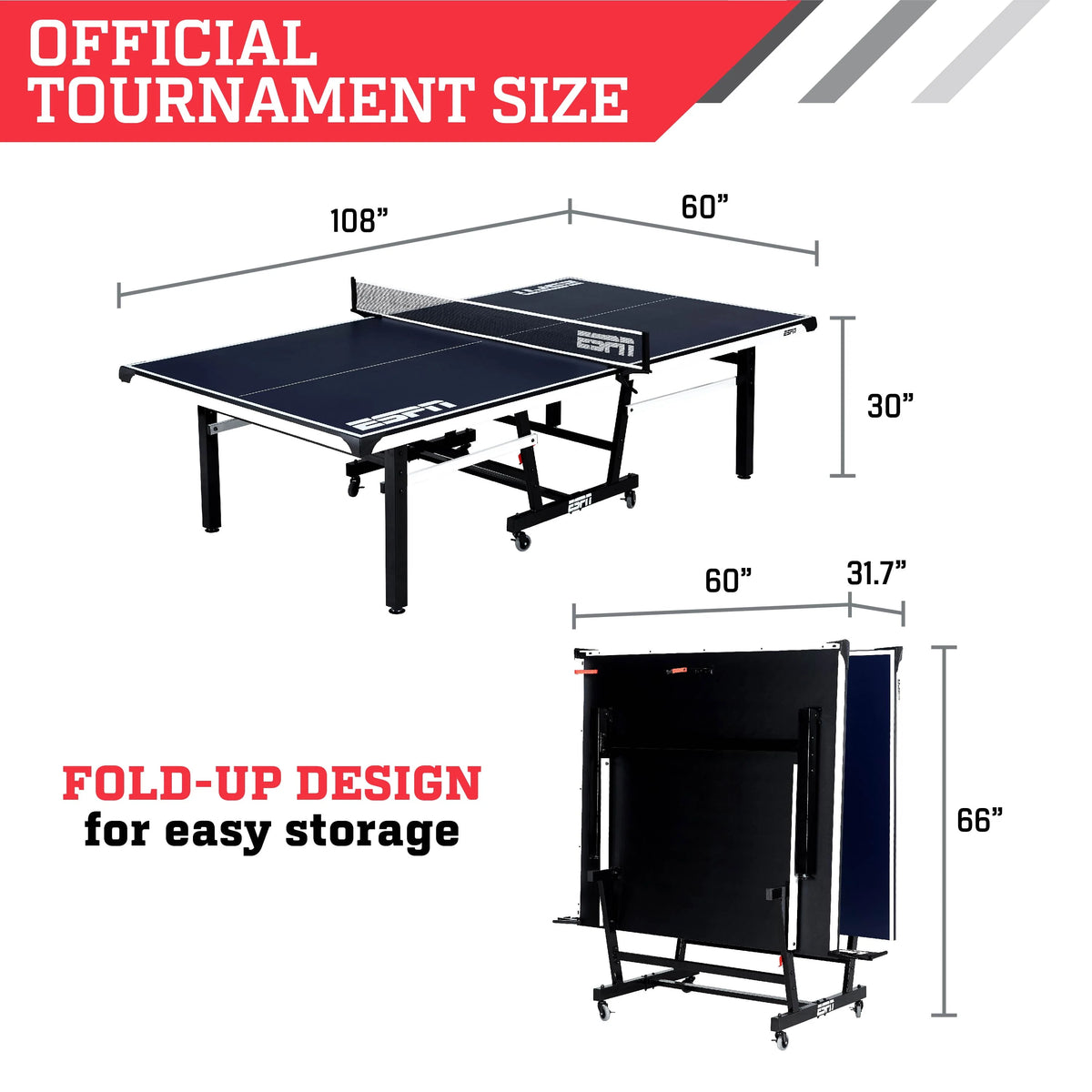 Official Size 2 Piece Table Tennis Table with Table Cover E2120