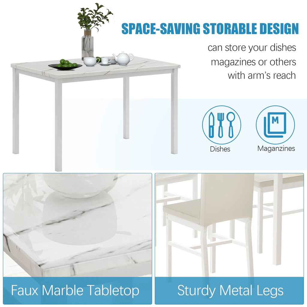 5 Piece White Dining Table and Chairs Set D5975