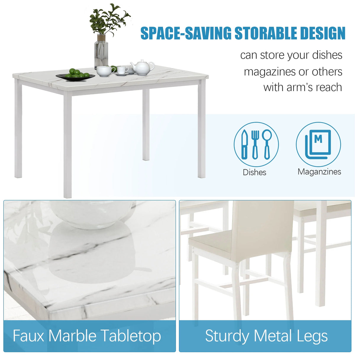 5 Piece White Dining Table and Chairs Set D5975