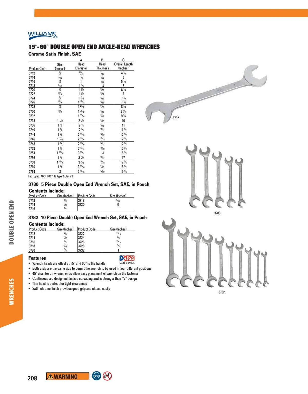 1-3/4x22 Double Open End Angle Wrench Chrome Satin O340