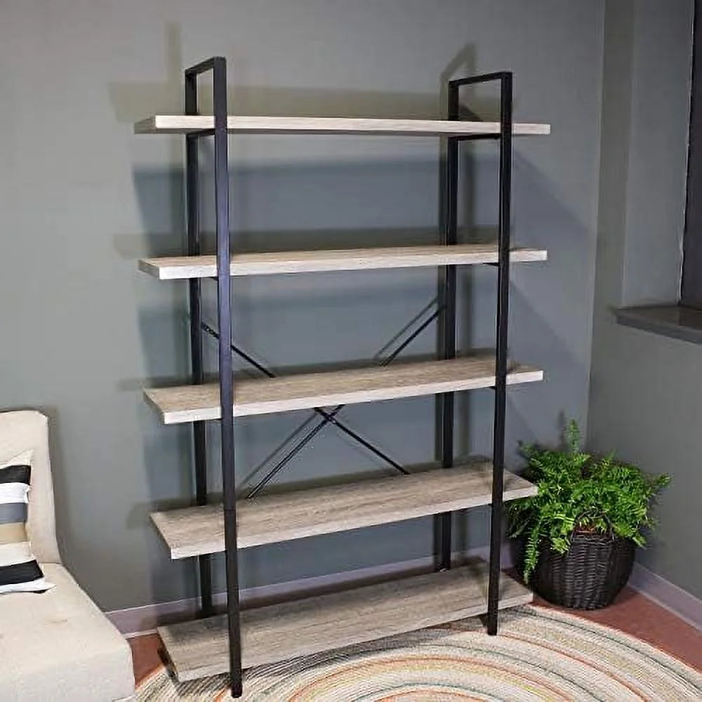 5-Tier Industrial Style Bookshelf with Open Shelves O41891