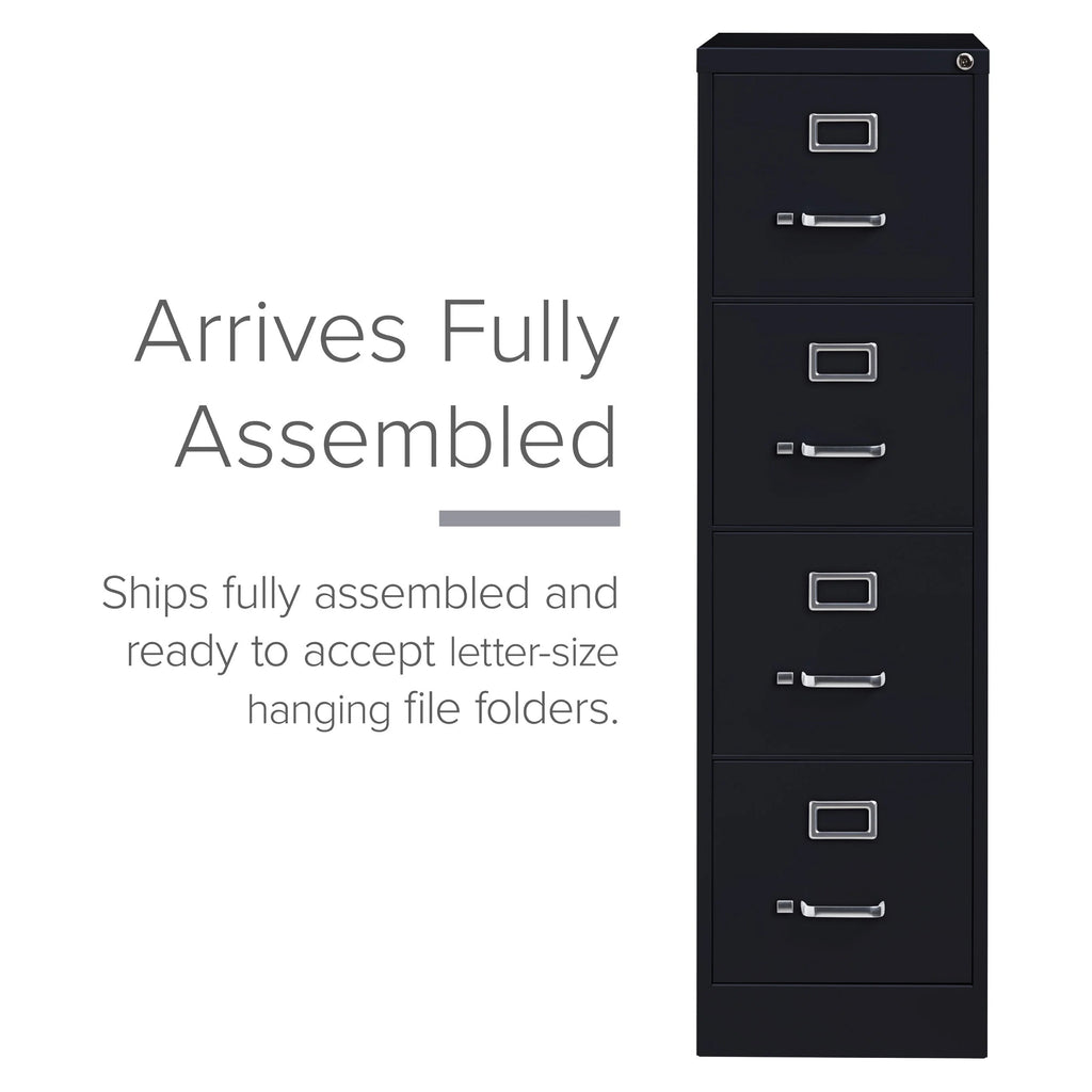 25" Deep 4 Drawer Letter Width Metal Vertical File Cabinet, Black J726880