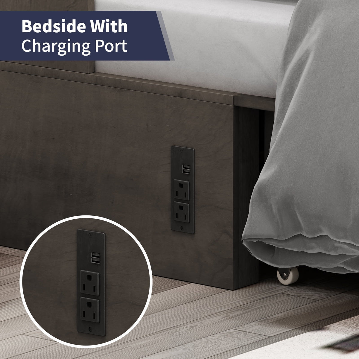 Queen Size Grey Murphy Cabinet Bed with USB Charging Station R6477