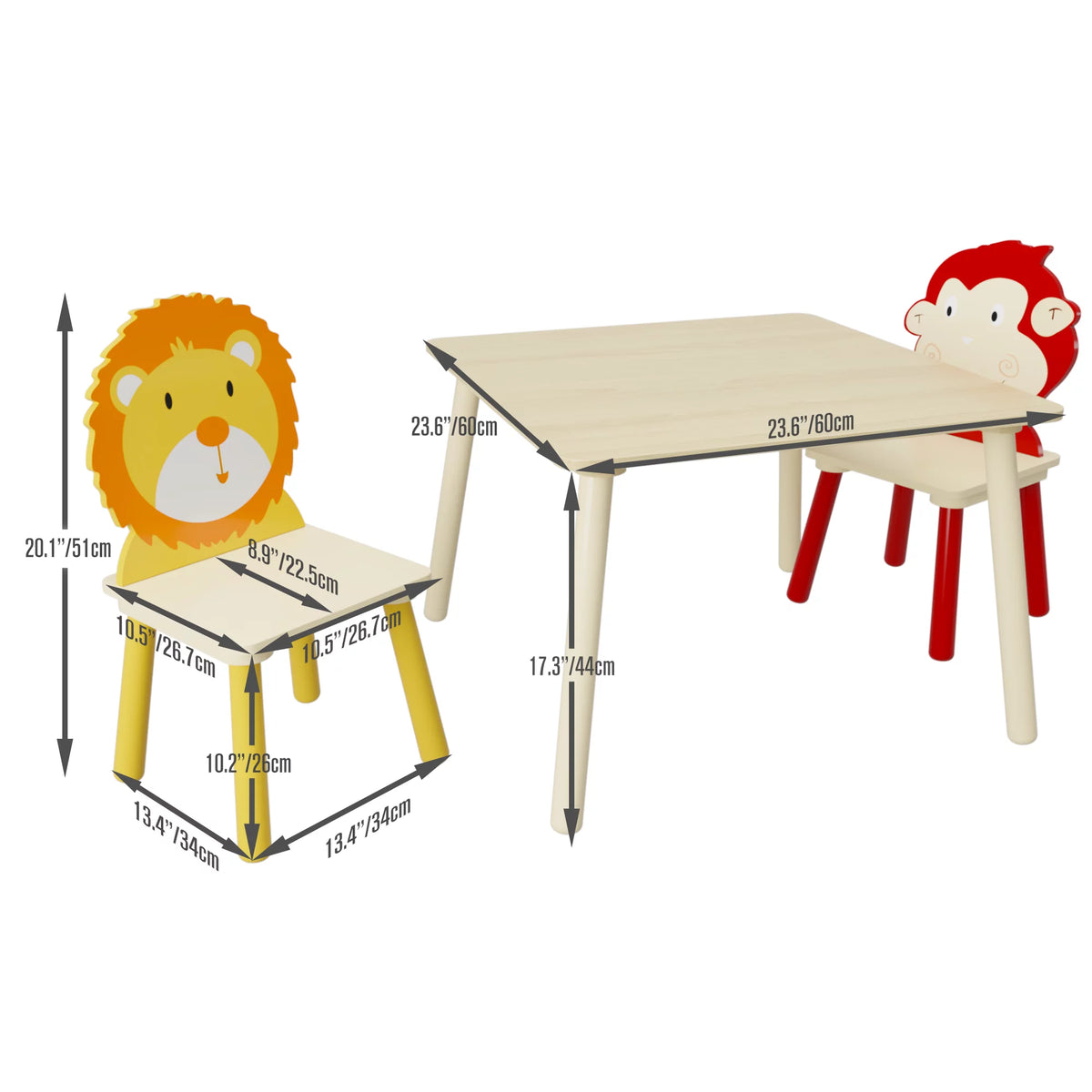 Kids Table & Chair Set, 3 Pieces Solid Wood B6751