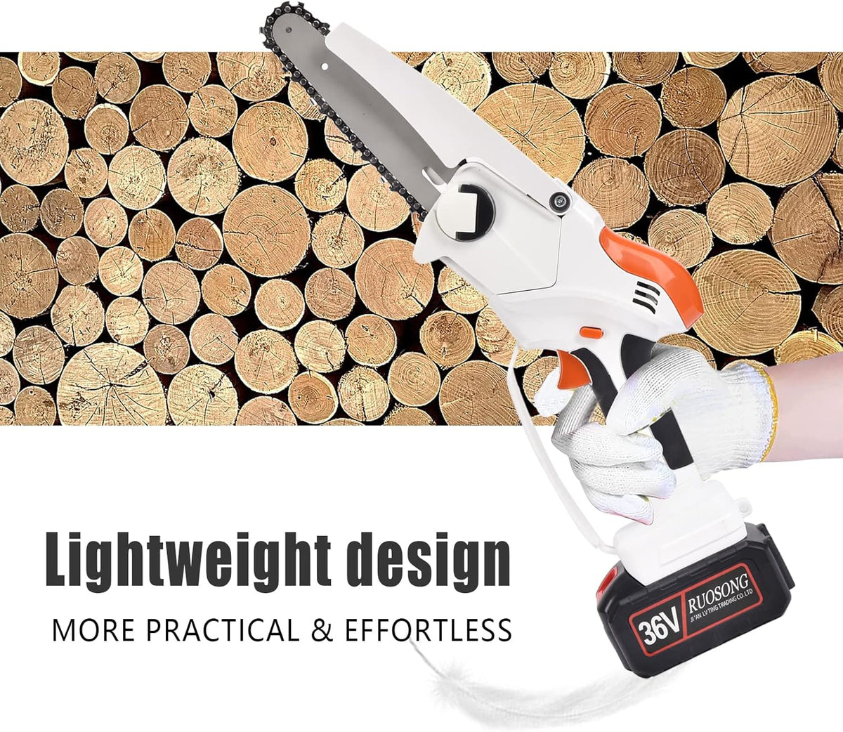 Mini Chainsaw Cordless 6'' 36V with 2 Rechargeable Batteries D371433