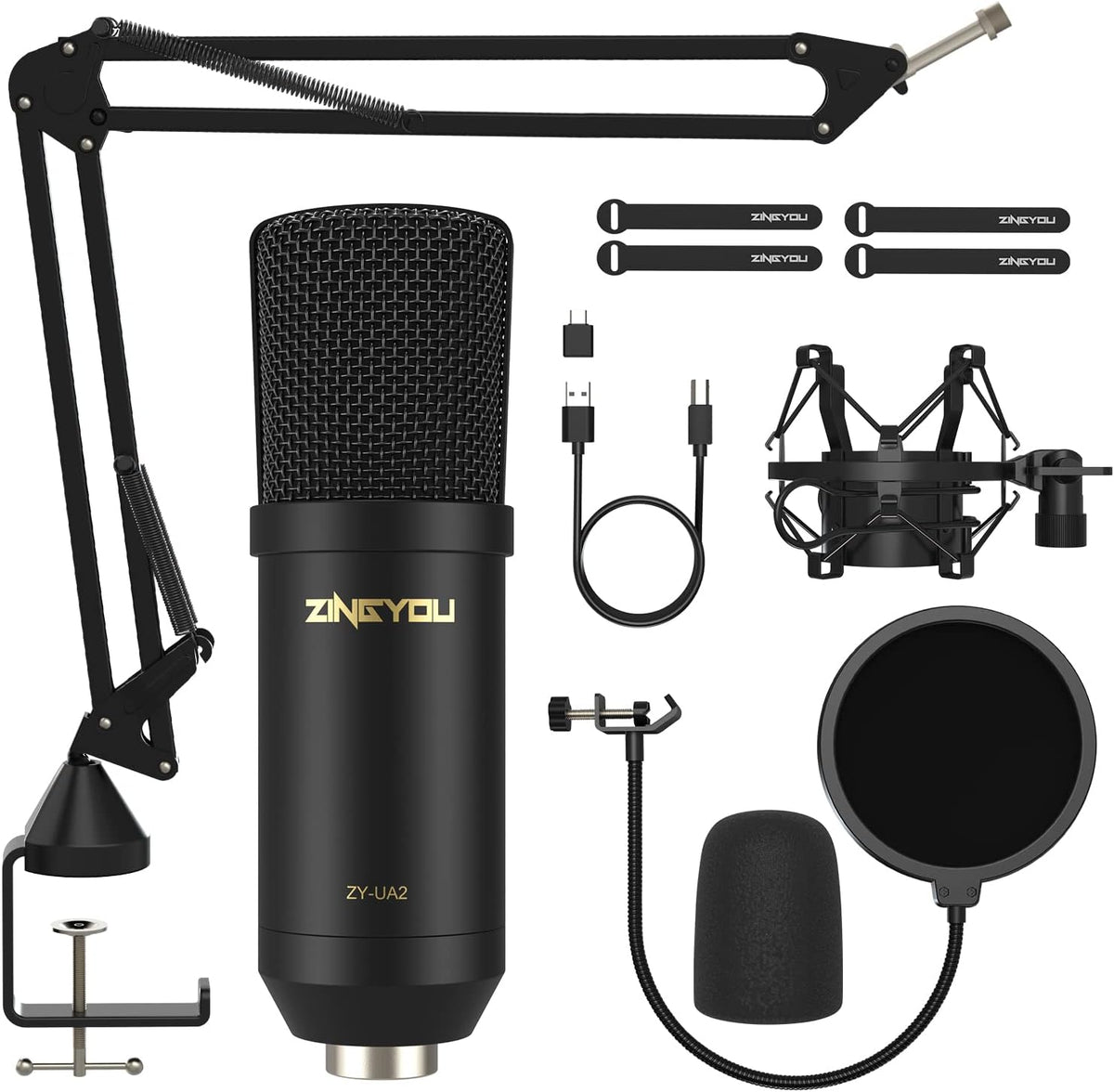 USB Condenser Microphone Kit with Boom Arm, Black, Pack of 2 G4424