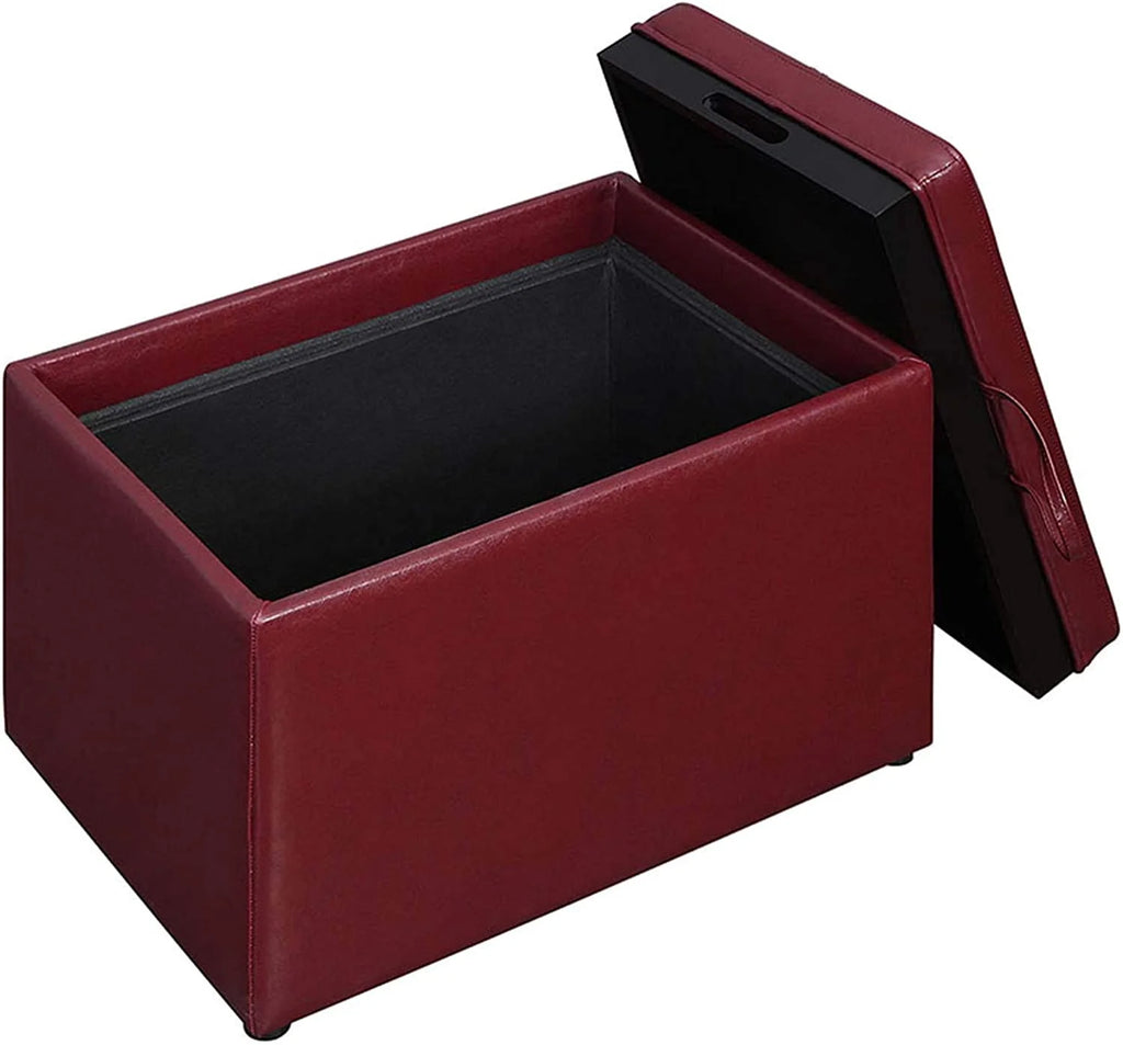 Burgundy Faux Leather Accent Storage Ottoman H34736