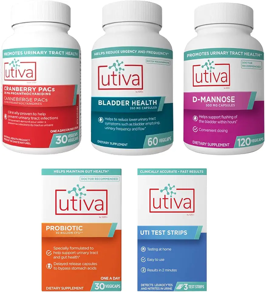 Cranberry PACs 30 Vegi Capsules + Bladder Health 60 Capsules + D-Mannose 500mg 120 Capsules + Probiotic 30 Delayed Release Vegi Capsules + UTI Test Strips Q150