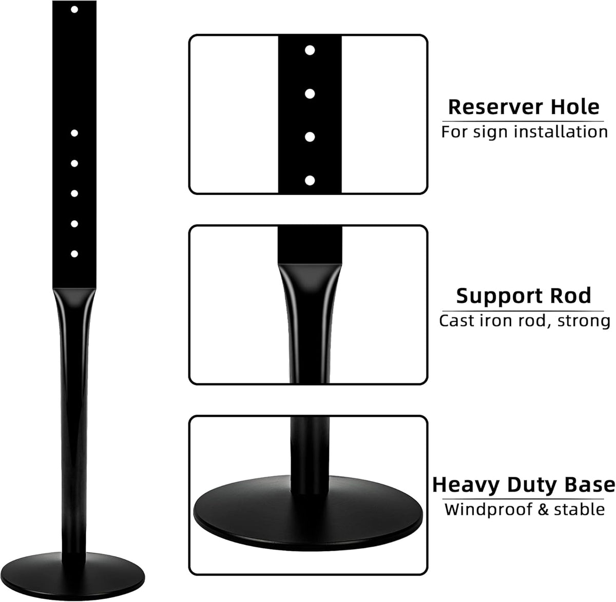Heavy Duty Cast Iron Sign Base with 12 Diameter Bottom Round Base, 48 Movable Sign Stand Pack of 2 E870807