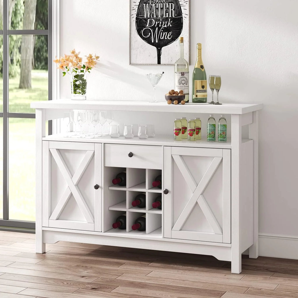 White Coffee Bar Cabinet with 9 Wine Racks L5163