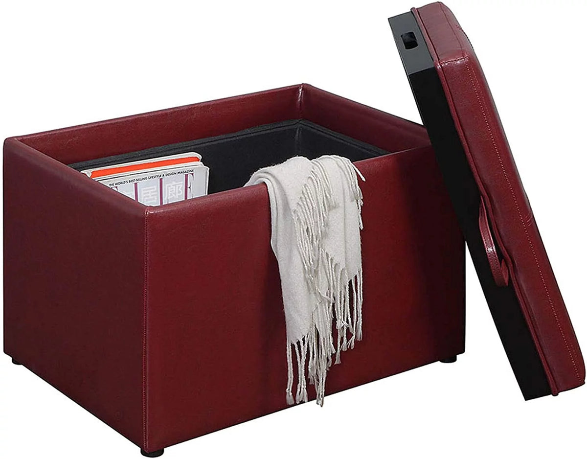 Burgundy Faux Leather Accent Storage Ottoman H34736