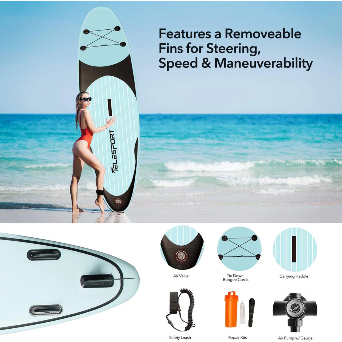 Inflatable Paddle Board with Accessories, Blue Y9496