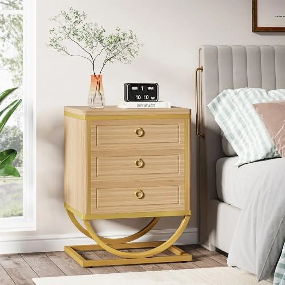 3 Drawer Walnut Wood Nightstand P677938