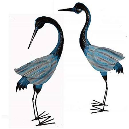 Set of 2 Large Hand Carved Painted Wood and Metal Heron Bird G746393