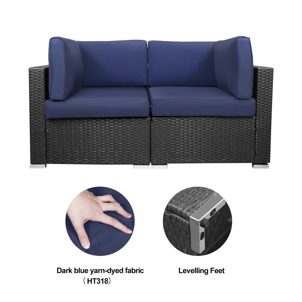 Blue 2-Piece PE Rattan Outdoor Corner Sofa Set W358