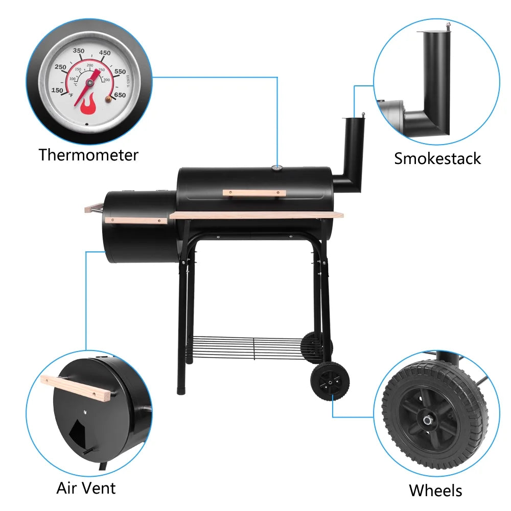 Portable Charcoal Grill and Offset Smoker T9233