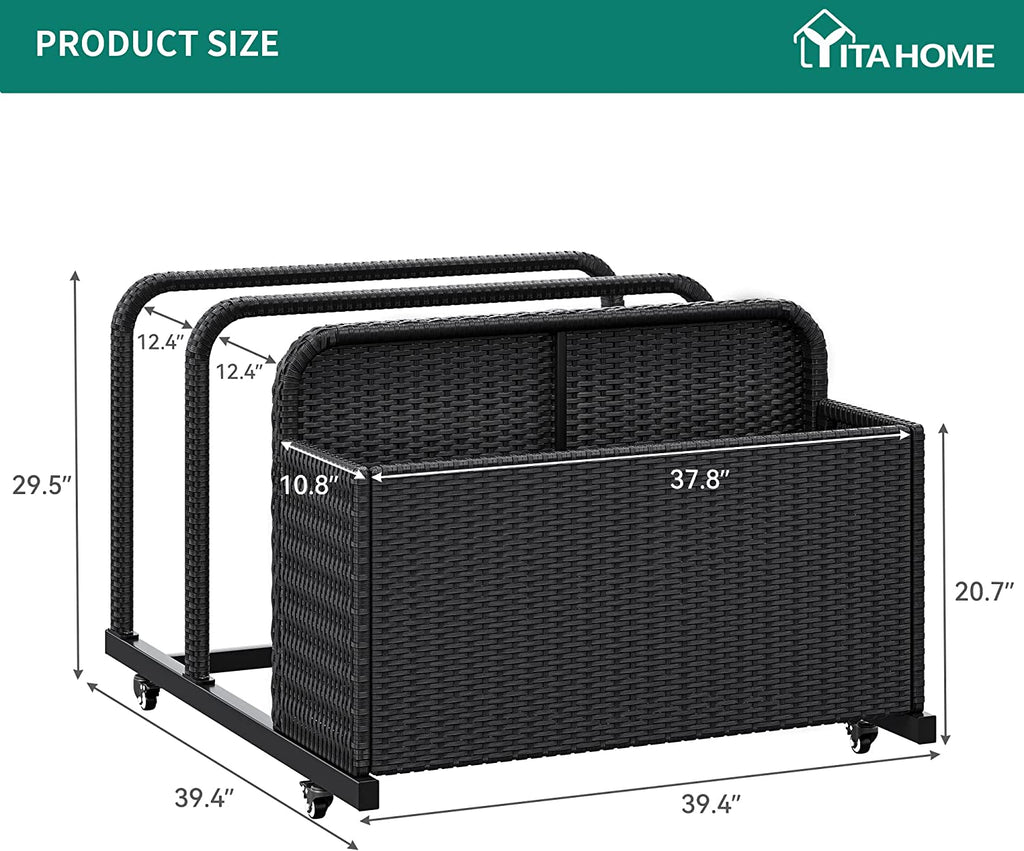 Black PE Rattan Deck Box with Rolling Wheels D313