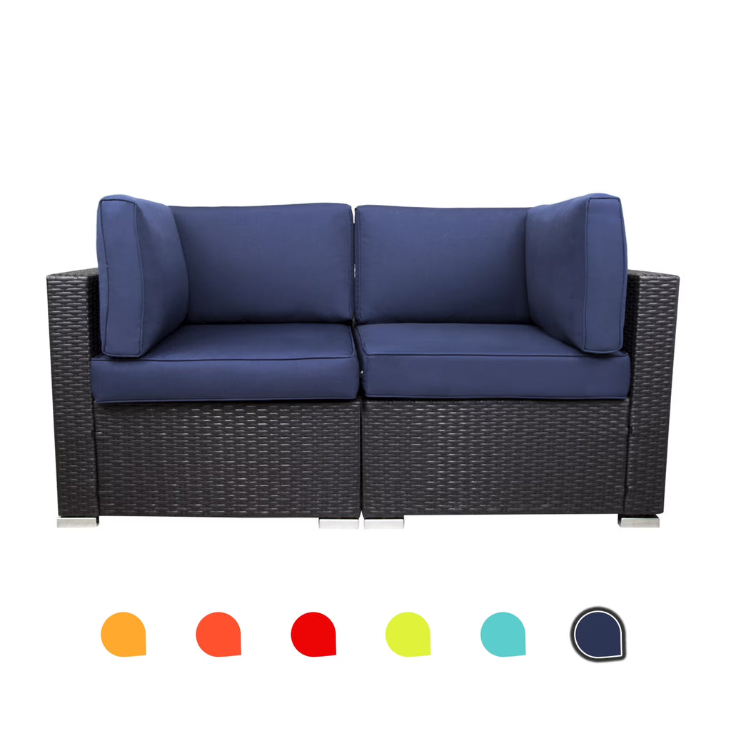 Blue 2-Piece PE Rattan Outdoor Corner Sofa Set W358