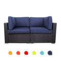 Blue 2-Piece PE Rattan Outdoor Corner Sofa Set W358
