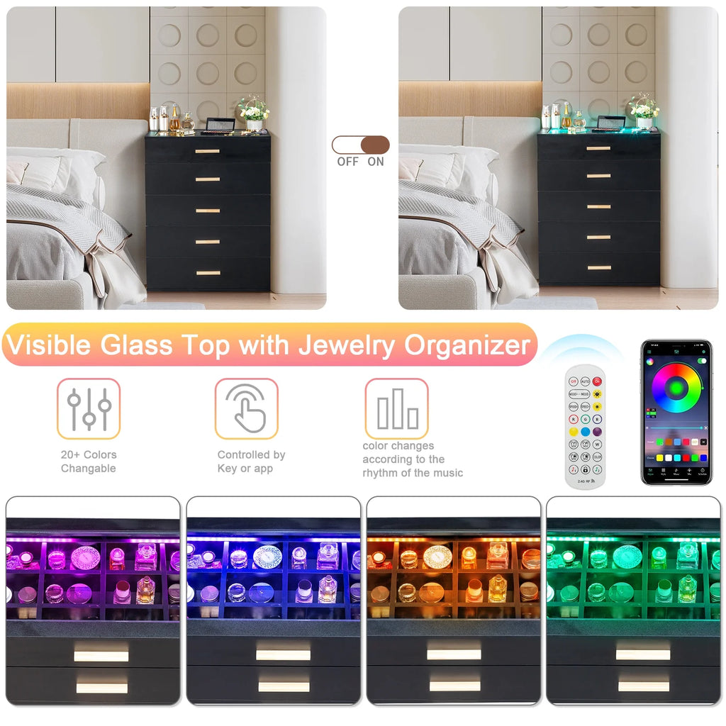 Black 5 Drawer Wood Dresser U2594