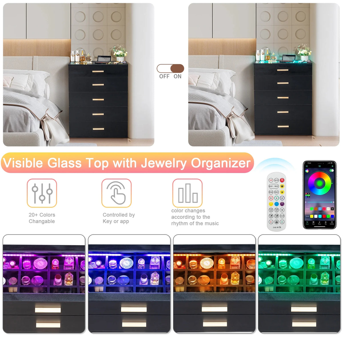 Black 5 Drawer Wood Dresser U2594