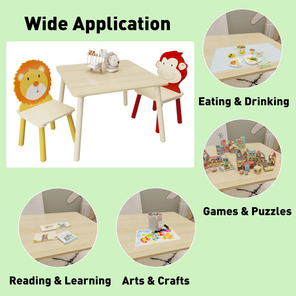 Kids Table & Chair Set, 3 Pieces Solid Wood B6751