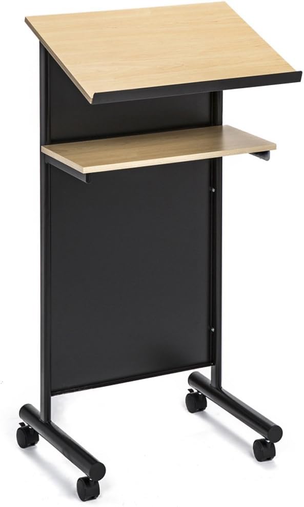 Wheeled Lectern with Storage Shelf, Beech/Black Q760740