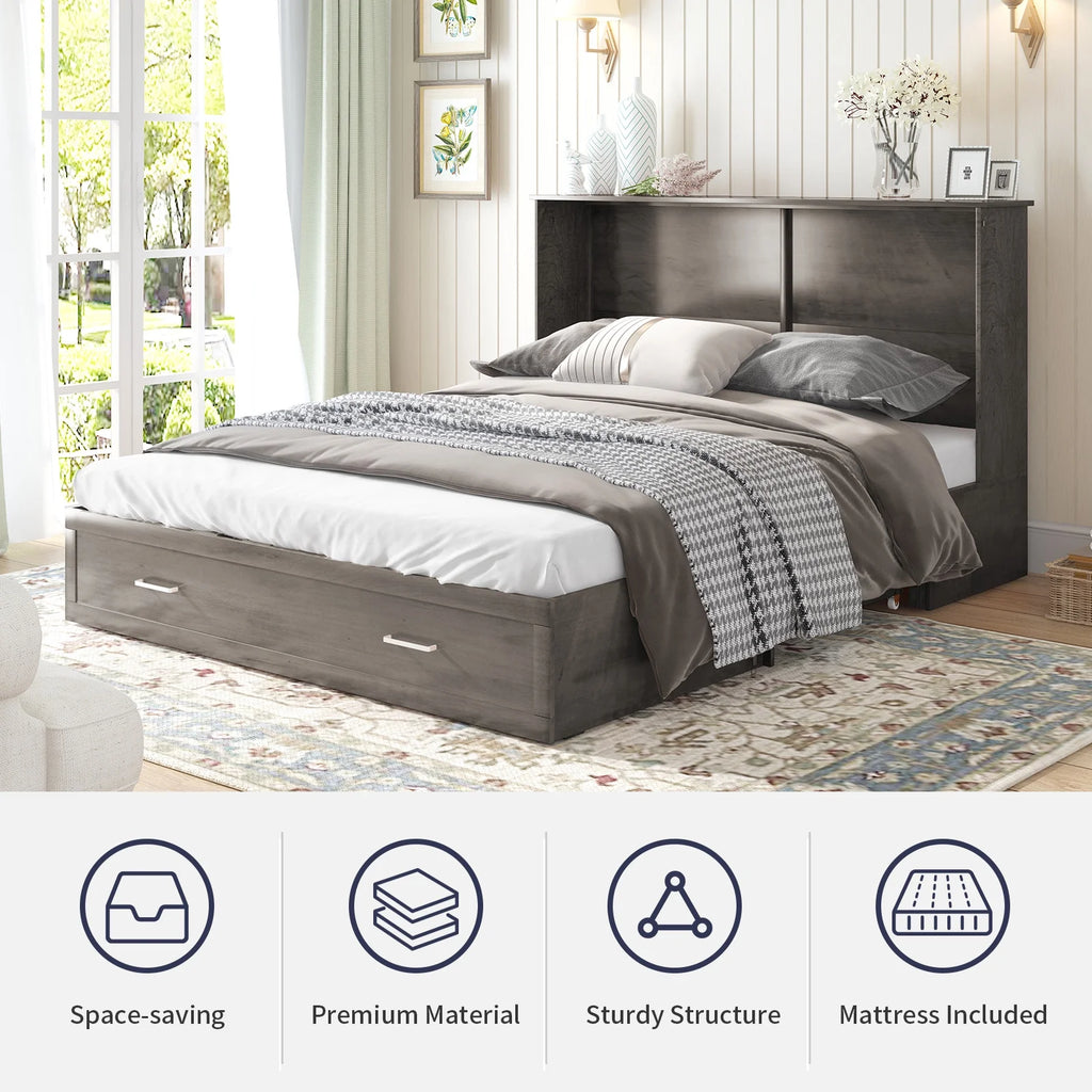 Queen Size Grey Murphy Cabinet Bed with USB Charging Station R6477