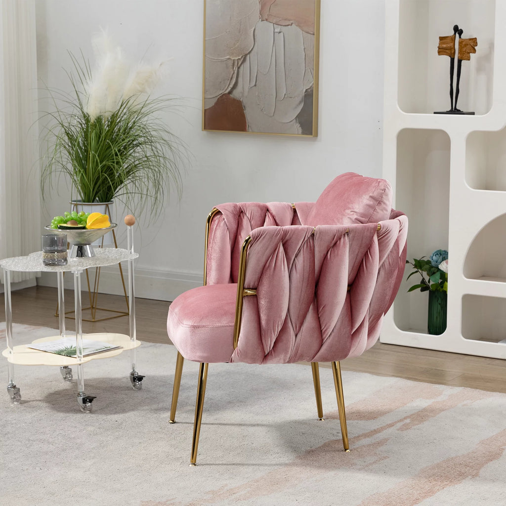 Pink Velvet Upholstered Accent Chair with Gold Metal Leg B342