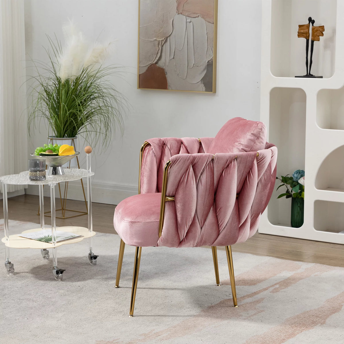 Pink Velvet Upholstered Accent Chair with Gold Metal Leg B342