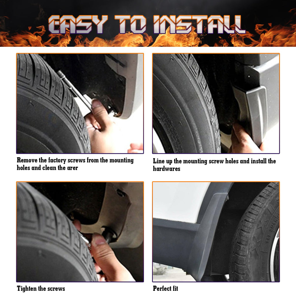 4PCS Front & Rear Mud Flap Splash Guards Fender Flare Mudguard Full Set with Hardware Accessories P32176