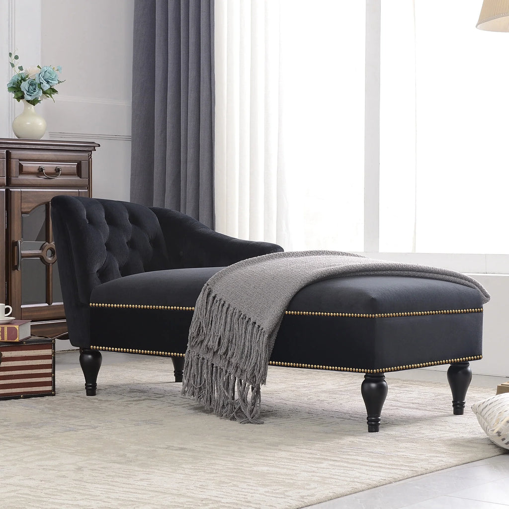Black Velvet Button Tufted Chaise Lounge Z800