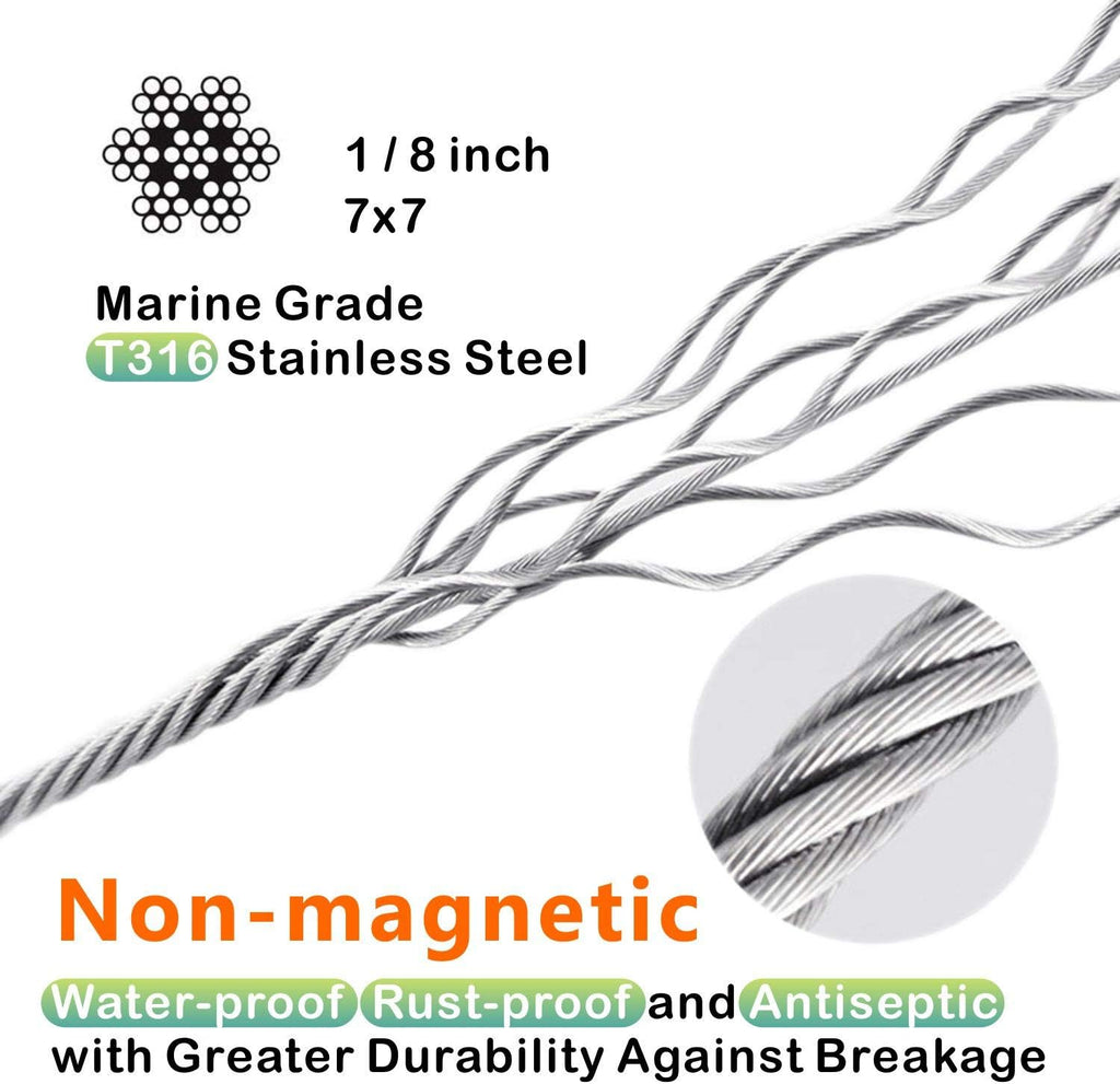 T316-Stainless Steel Aircraft Wire Rope for Cable Deck Railing Kit, Marine Grade (100ft) G94232